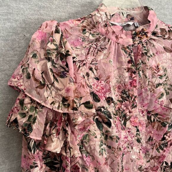 & Other Stories Ruffle Mock Neck Frilled Top Size 4 Prairie Sheer Velvet Burnout - Picture 3 of 15